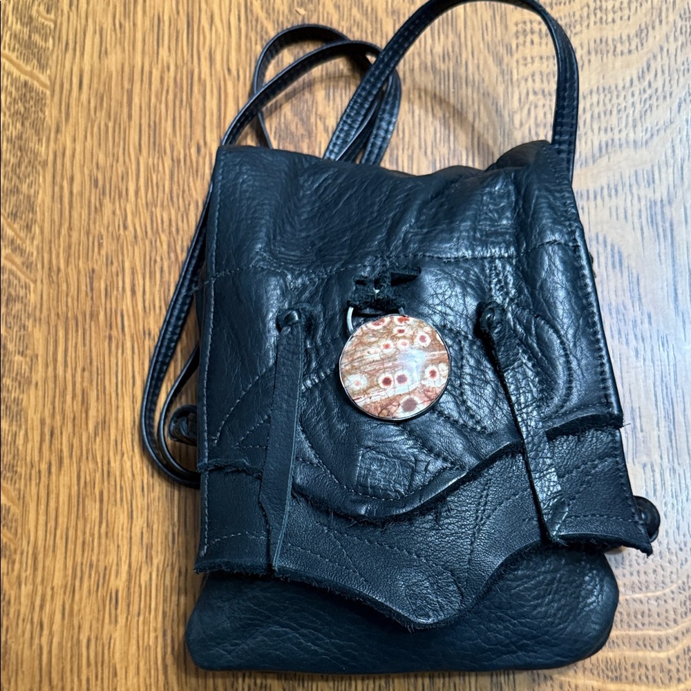 Artist Ilze Heider Crossbody Leather bag like new condition with Ryolite Stone